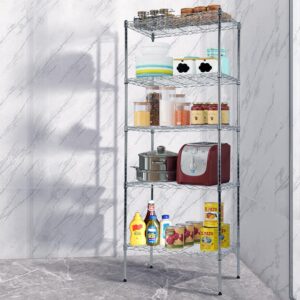 5-Tier Metal Wire Shelving Unit Tall Shelf Storage Rack NSF Certified Storage Shelves 500 Lbs Capacity Standing Utility Shelf for Laundry Kitchen Pantry Garage Organization Snack Shelf