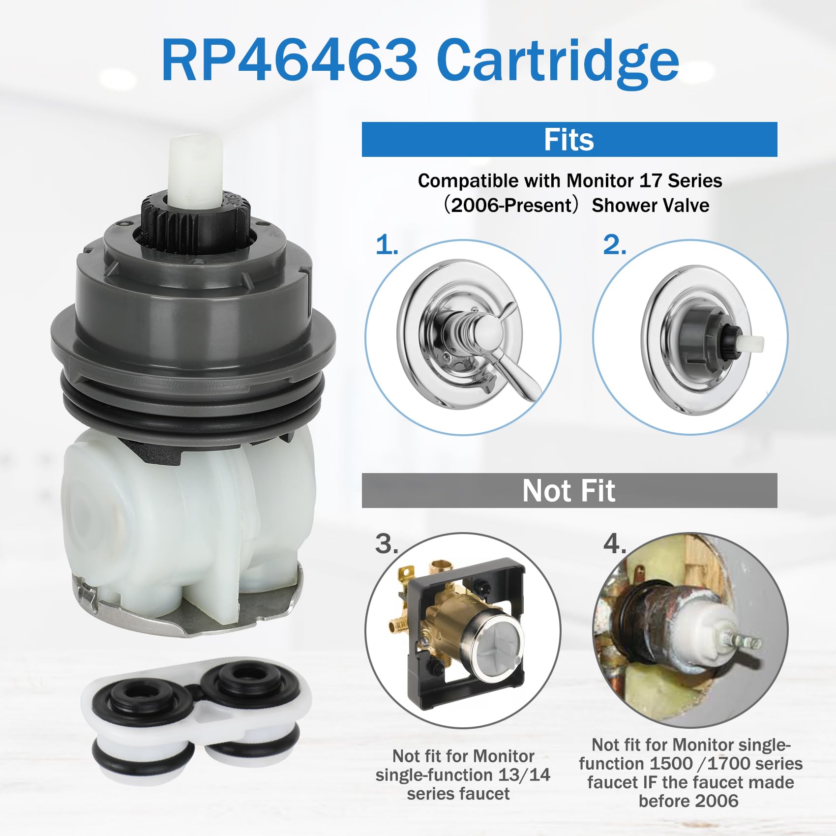 RP46463 Cartridge Replacement Kit,Compatible with Monitor 17 Series Showers (2006 - present),including the RP46463 Cartridge,Valve Seat,and Spring Adapter