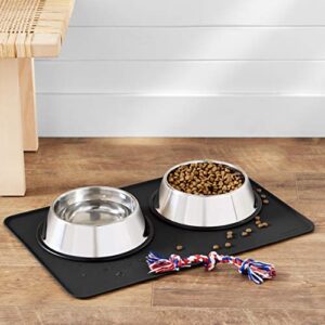 Amazon Basics Waterproof Anti-Slip Silicone Pet Food and Water Bowl Mat, 24 x 16 Inches, Black, Solid