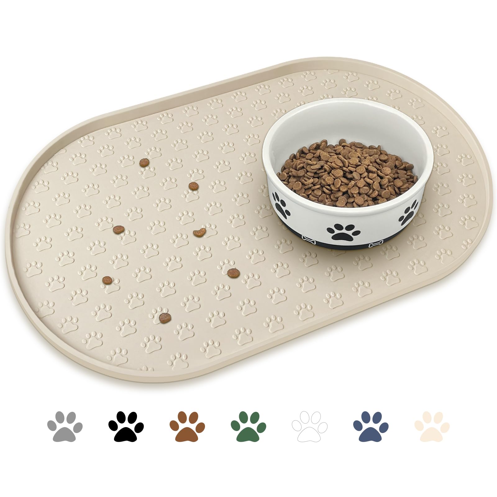 KPWACD Pet Feeding Mat for Dogs and Cats, Silicone Dog Placemat Non-Slip Waterproof Bowl Mats Prevent Food and Water Overflow, High-Lips Puppy Dish Tray Mat Suitable for Large Medium Small Pets, Beige