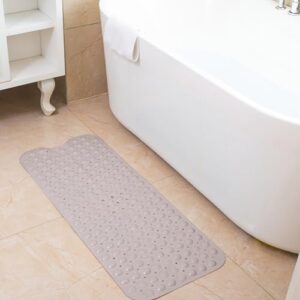 Linoows Bathtub and Shower Mats, Extra Long Non-Slip Bath Mat 39 x 16 Inch, Machine Washable Bath Tub Mat with Suction Cups & Drain Holes for Bathroom, Tan