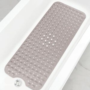 linoows bathtub and shower mats, extra long non-slip bath mat 39 x 16 inch, machine washable bath tub mat with suction cups & drain holes for bathroom, tan
