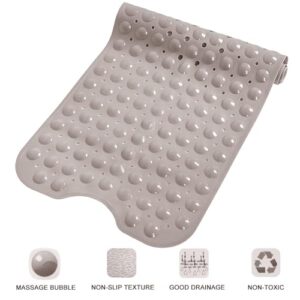 Linoows Bathtub and Shower Mats, Extra Long Non-Slip Bath Mat 39 x 16 Inch, Machine Washable Bath Tub Mat with Suction Cups & Drain Holes for Bathroom, Tan