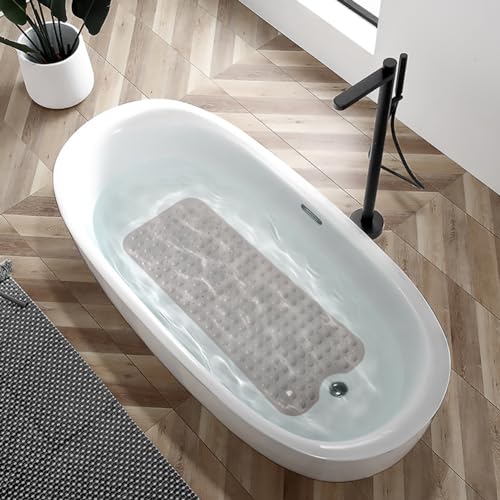 Linoows Bathtub and Shower Mats, Extra Long Non-Slip Bath Mat 39 x 16 Inch, Machine Washable Bath Tub Mat with Suction Cups & Drain Holes for Bathroom, Tan