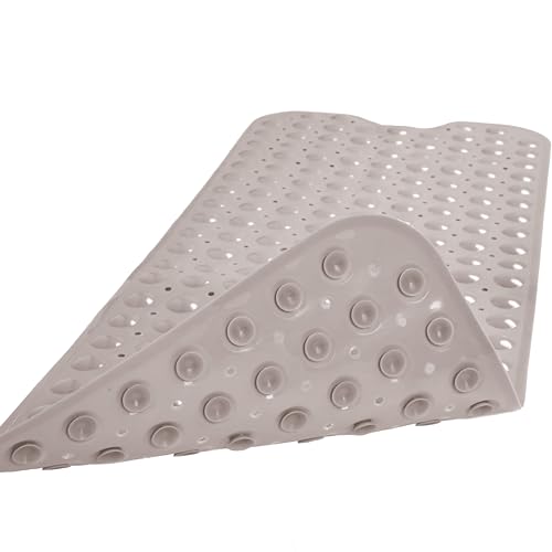 Linoows Bathtub and Shower Mats, Extra Long Non-Slip Bath Mat 39 x 16 Inch, Machine Washable Bath Tub Mat with Suction Cups & Drain Holes for Bathroom, Tan