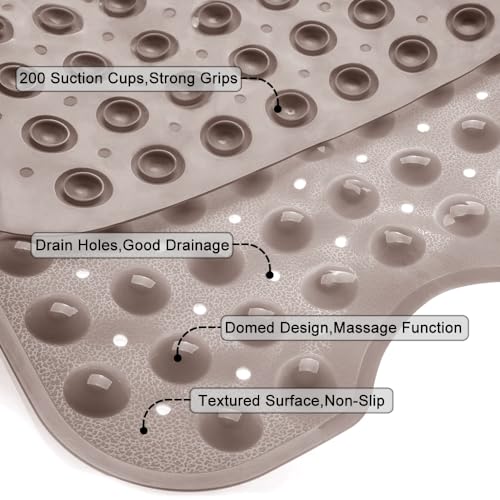 Linoows Bathtub and Shower Mats, Extra Long Non-Slip Bath Mat 39 x 16 Inch, Machine Washable Bath Tub Mat with Suction Cups & Drain Holes for Bathroom, Tan