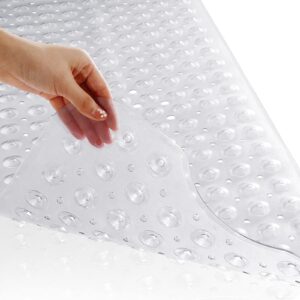 yimobra original bath tub shower mat extra long 16 x 40 inches, non-slip with drain holes, suction cups, machine washable, phthalate free, latex free, bpa free, bathroom mats clear