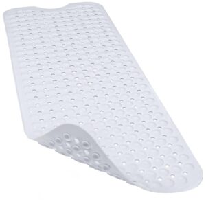 linoows bathtub and shower mats, extra long non slip bath mat 40 x 16 inch, bath tub mat with suction cups and drain holes for bathroom, machine washable soft shower floor mat, white