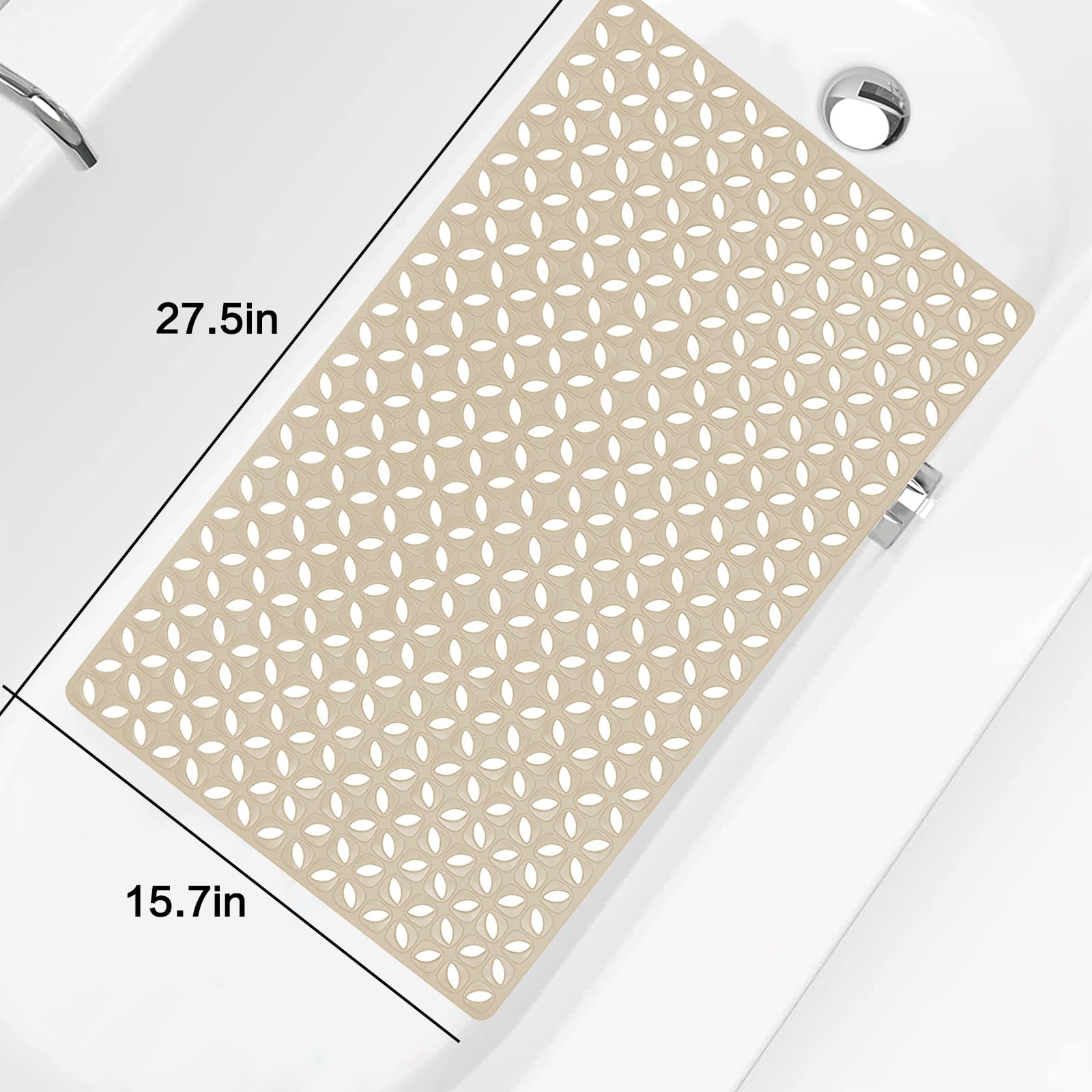 Bathtub Mat Non-Slip Rubber Shower Mat with Drain Holes Suction Cups, Quick Drain Easy Cleaning, Bath Mat for Shower Tub & Shower Stall & Bathroom, Machine Washable (15.74"×27.55", Gray-2)