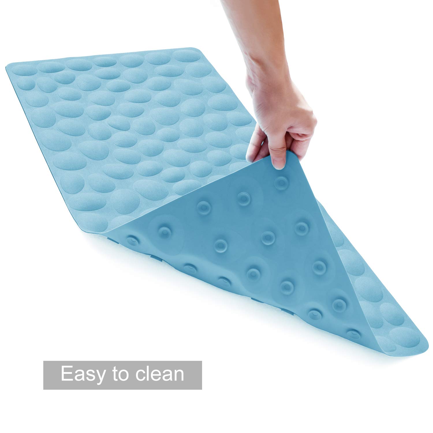 Non-Slip Bathtub Mat OTHWAY Soft Rubber Bathroom Bathmat with Strong Suction Cups (Lake Blue)