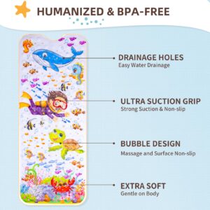 Wimaha Bathtub Mat Non Slip Kids, 40 X 16 Inch BPA Free Baby Bath Mat for Bathroom, Strong Grip Shower Mat Non Slip Bath Tub Mat with Suction Cups & Drain Holes, Machine Washable