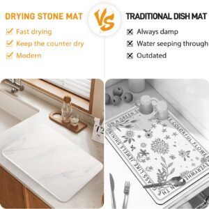 Stone Dish Drying Mat for Kitchen Counter, Quick Drying Diatomaceous Earth Stone Mat, Super Absorbent Marble Dish Drying Pad, Heat Resistant Non-Slip Rack Tableware Mat(16x12 inch)