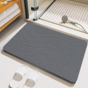 Stone Bath Mat, Non-Slip Diatomaceous Stone Drying Bath Mat for Bathroom Floor and Kitchen Counter, Easy to Clean (23.6 x 15.4 inch)