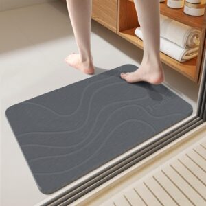 Stone Bath Mat, Non-Slip Diatomaceous Stone Drying Bath Mat for Bathroom Floor and Kitchen Counter, Easy to Clean (23.6 x 15.4 inch)