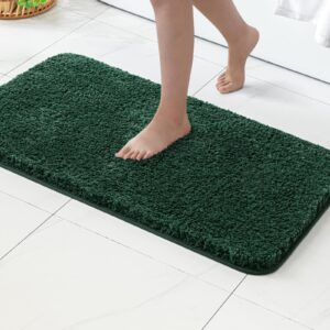 MIULEE Dark Green Bathroom Rugs Set 2 Piece, Non Slip Bath Mat with Absorbent Microfiber, Ultra Soft Thick Rugs for Bathroom Floor Tub Shower, Machine Washable (16 x 24 Inches)