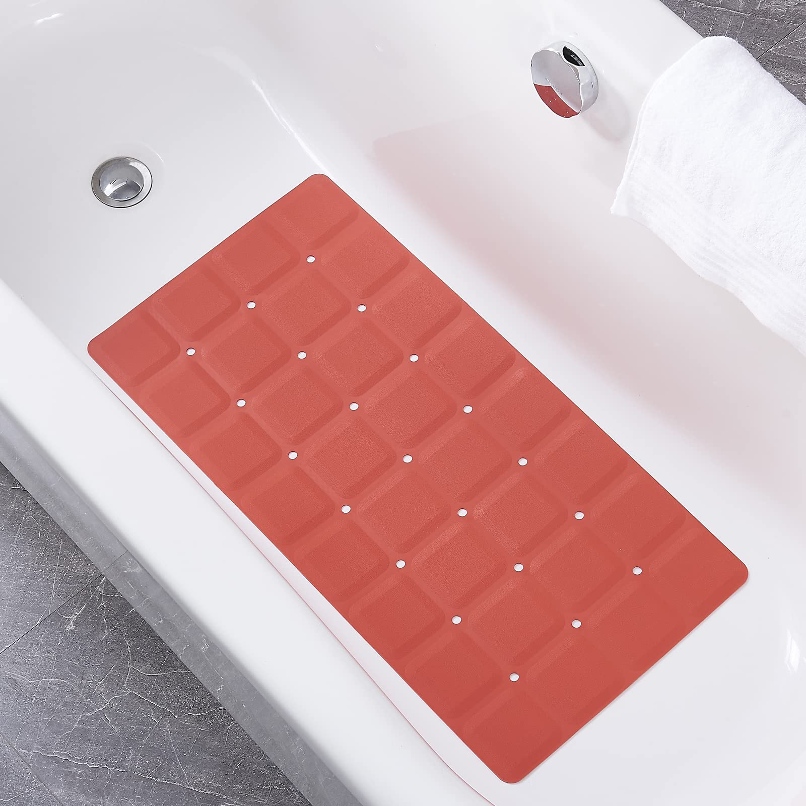 Webos Foldable Non Slip Silicon Bath Mat Bathtub mat Shower mats no Suction Cups for Textured Tub and Reglazed Tub(Foldable-Red, 28-inch x 14-inch)