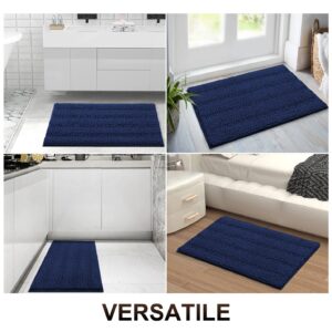 Grandaily Chenille Striped Bathroom Rugs 30x20, Extra Thick and Absorbent Bath Rugs, Non-Slip Soft Plush Shaggy Bath Carpet, Machine Wash Dry, Bath Mats for Bathroom, Navy