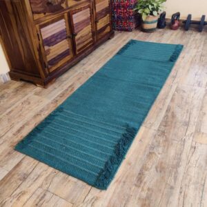 Jaipur art & Rugs Organic Cotton Yoga Mat - Eco-Friendly Hand-Woven Rug - Non Slip & Thick (24”x72”x5mm) for Everyday Fitness at Home - Comfortable Extra-Long (Dark Green)