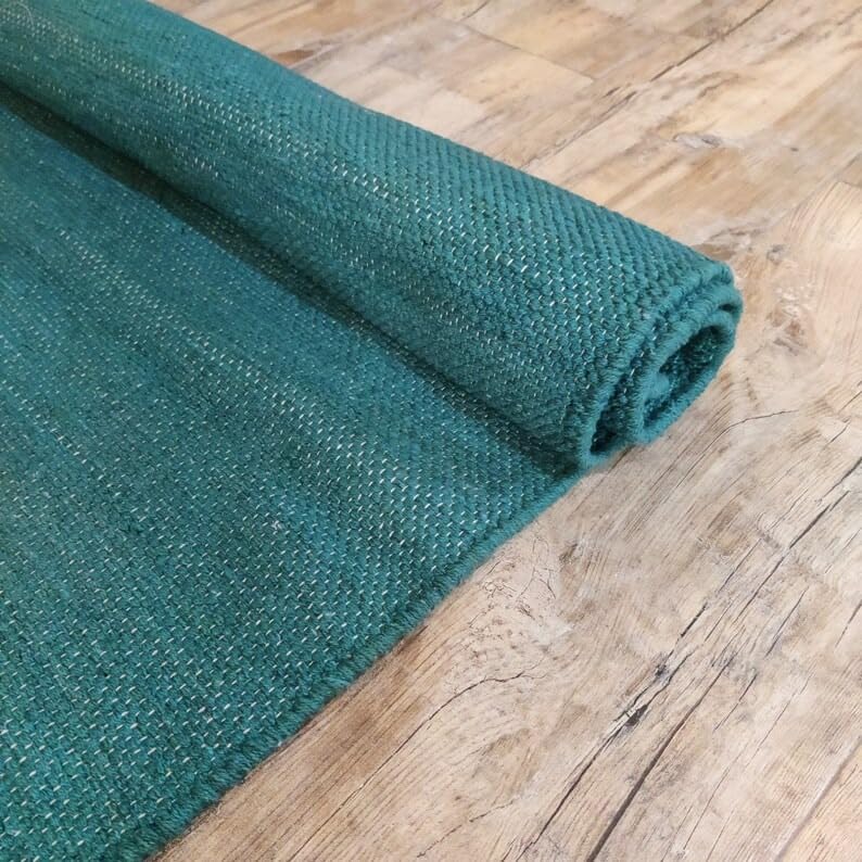 Jaipur art & Rugs Organic Cotton Yoga Mat - Eco-Friendly Hand-Woven Rug - Non Slip & Thick (24”x72”x5mm) for Everyday Fitness at Home - Comfortable Extra-Long (Dark Green)