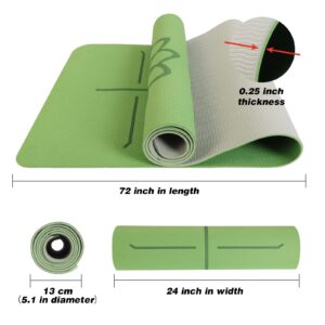 Mat Block Yoga Mat with Non-Slip 1/4" Thick Anti-Tear, High Density TPE Eco-Friendly Foam Material for Home, Pilates and Floor Exercises & Fitness, Green (72" L x 24" W)