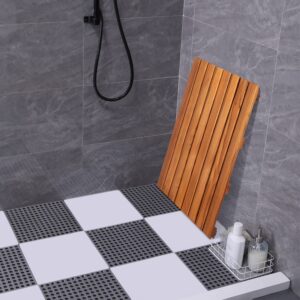 VaeFae Teak Shower Mat, Non-Slip Bath Mat, Luxury Spa Mat, Wooden Mat for Bathtub (Large)