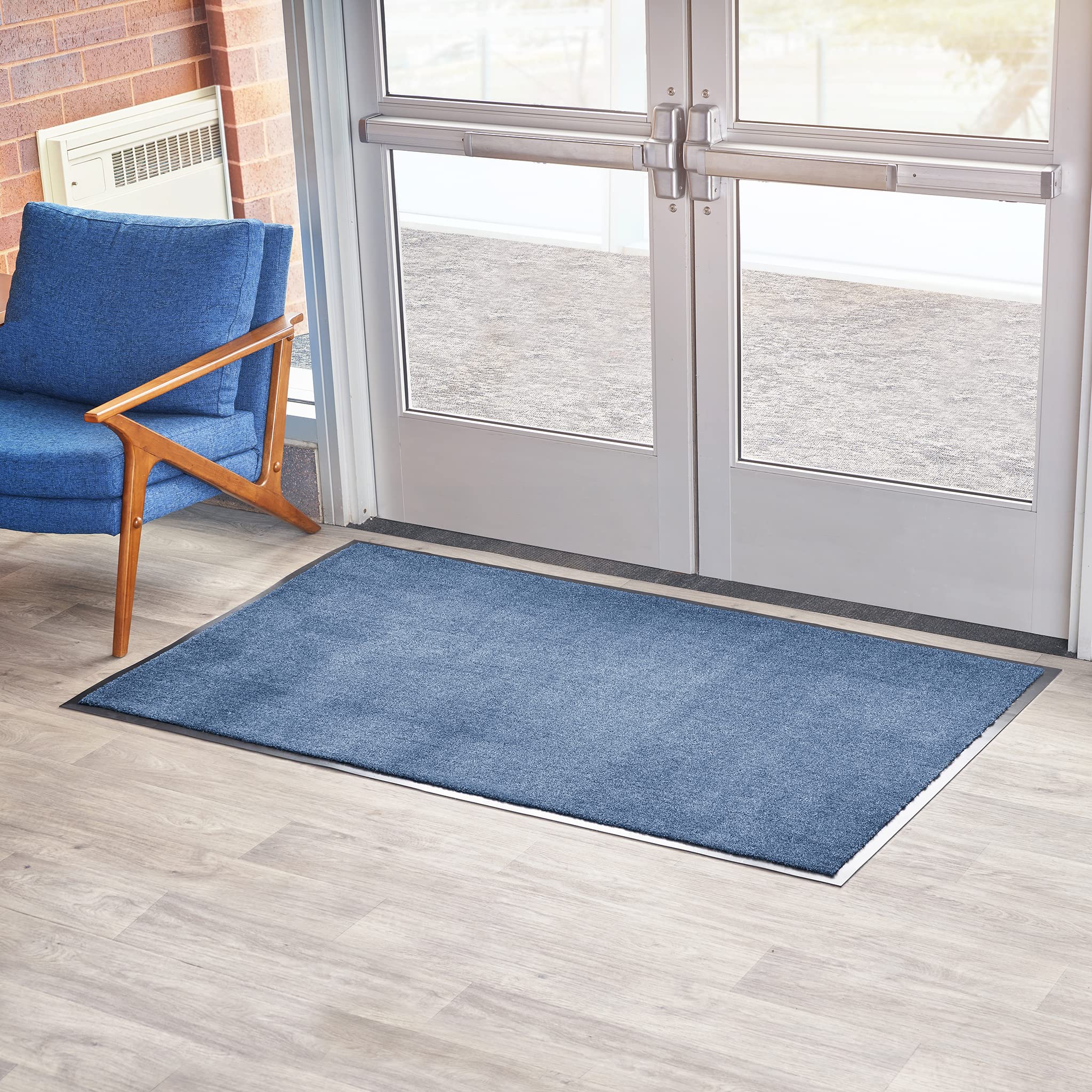 Consolidated Plastics Economy Indoor/Outdoor Entrance Floor Mat with Non-Slip Rubber Backing, Absorbs Water, 18 Oz Heavy Duty Carpet Rug Commercial Grade (4' x 6', Blue)