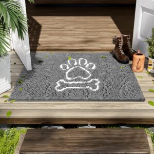 AROGAN Indoor Doormat, Front Door Mat 60"x24" Absorbent Rubber Backing Non Slip Door Mats, Machine Washable Chenille Door Mat for Muddy Shoes and Dog Paws Low Profile Rugs for Entryway, Grey