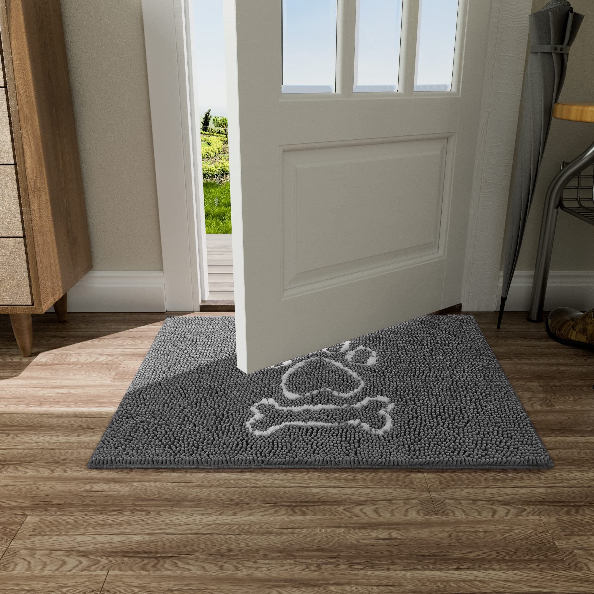 AROGAN Indoor Doormat, Front Door Mat 60"x24" Absorbent Rubber Backing Non Slip Door Mats, Machine Washable Chenille Door Mat for Muddy Shoes and Dog Paws Low Profile Rugs for Entryway, Grey