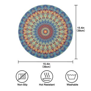 Qilmy Mandala Round Placemats Non-Slip Washable Polyester Table Mats Set of 1 Heat Resistant Placemats for Kitchen Dining Table Decoration