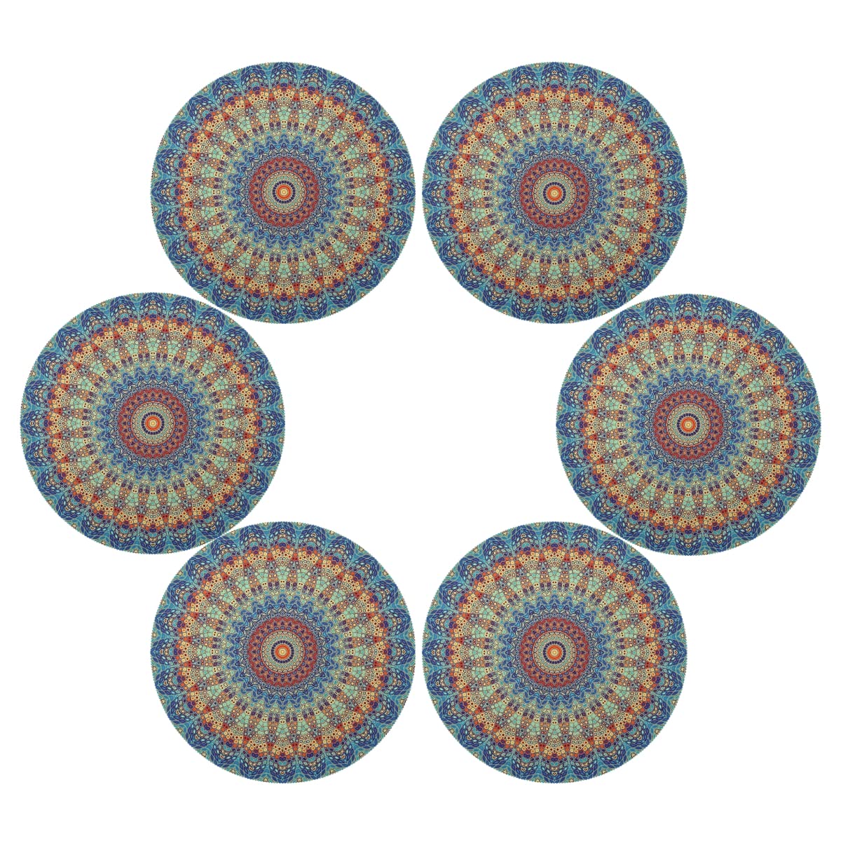 Qilmy Mandala Round Placemats Non-Slip Washable Polyester Table Mats Set of 1 Heat Resistant Placemats for Kitchen Dining Table Decoration