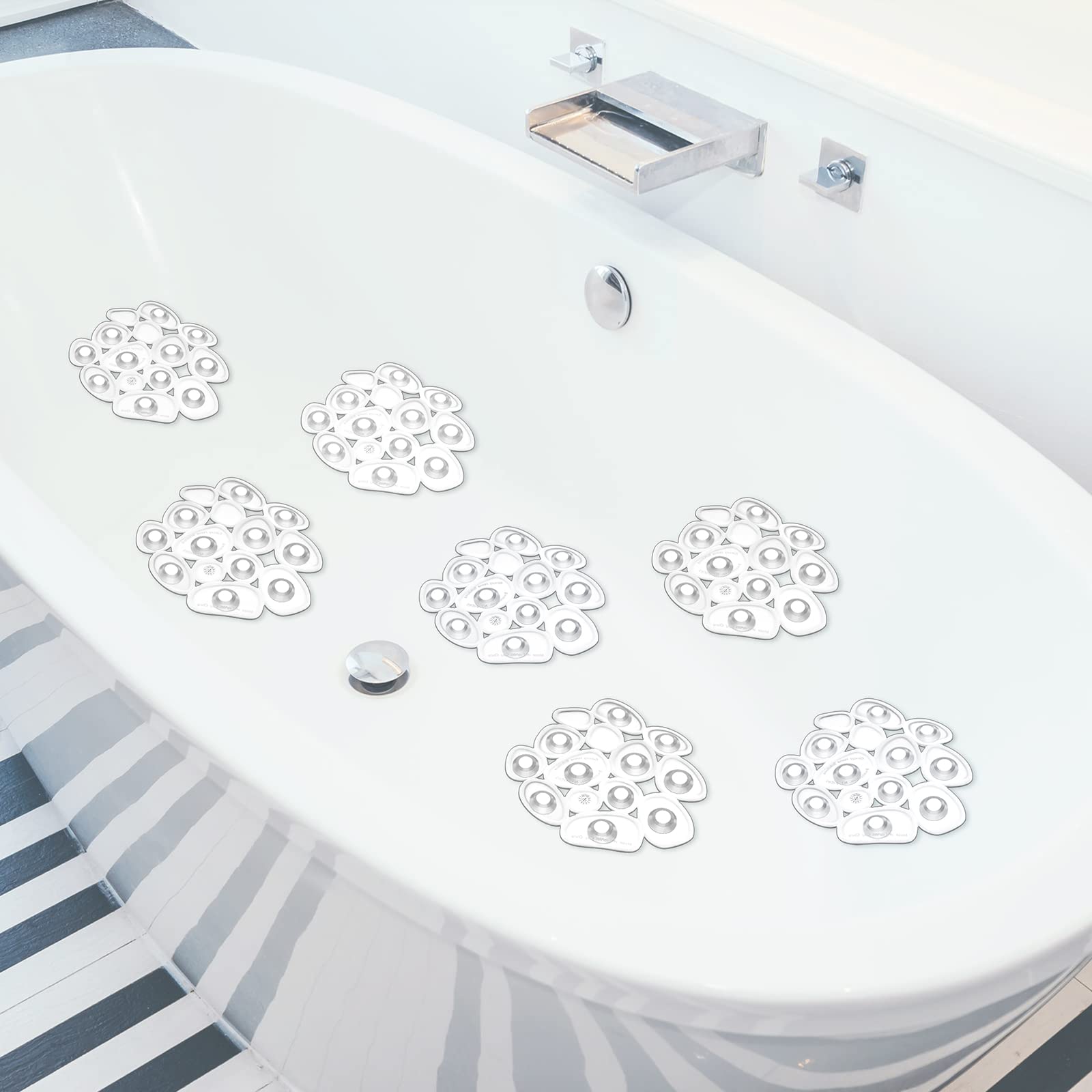 12 Counts Pebble Bath Treads Bathtub Non Slip Stickers Pebble Bath Mat Non Slip Bath Tub and Shower Mat with Suction Cups, Machine Washable (Transparent)