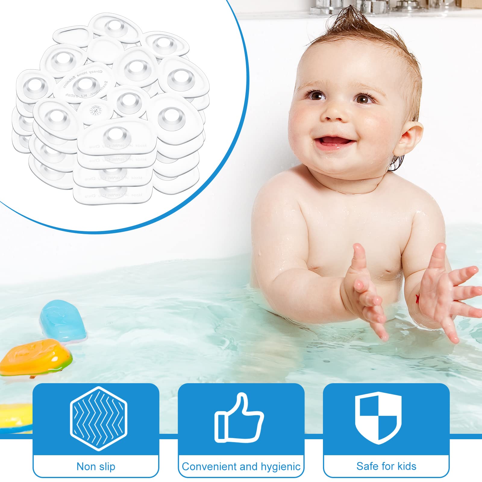 12 Counts Pebble Bath Treads Bathtub Non Slip Stickers Pebble Bath Mat Non Slip Bath Tub and Shower Mat with Suction Cups, Machine Washable (Transparent)