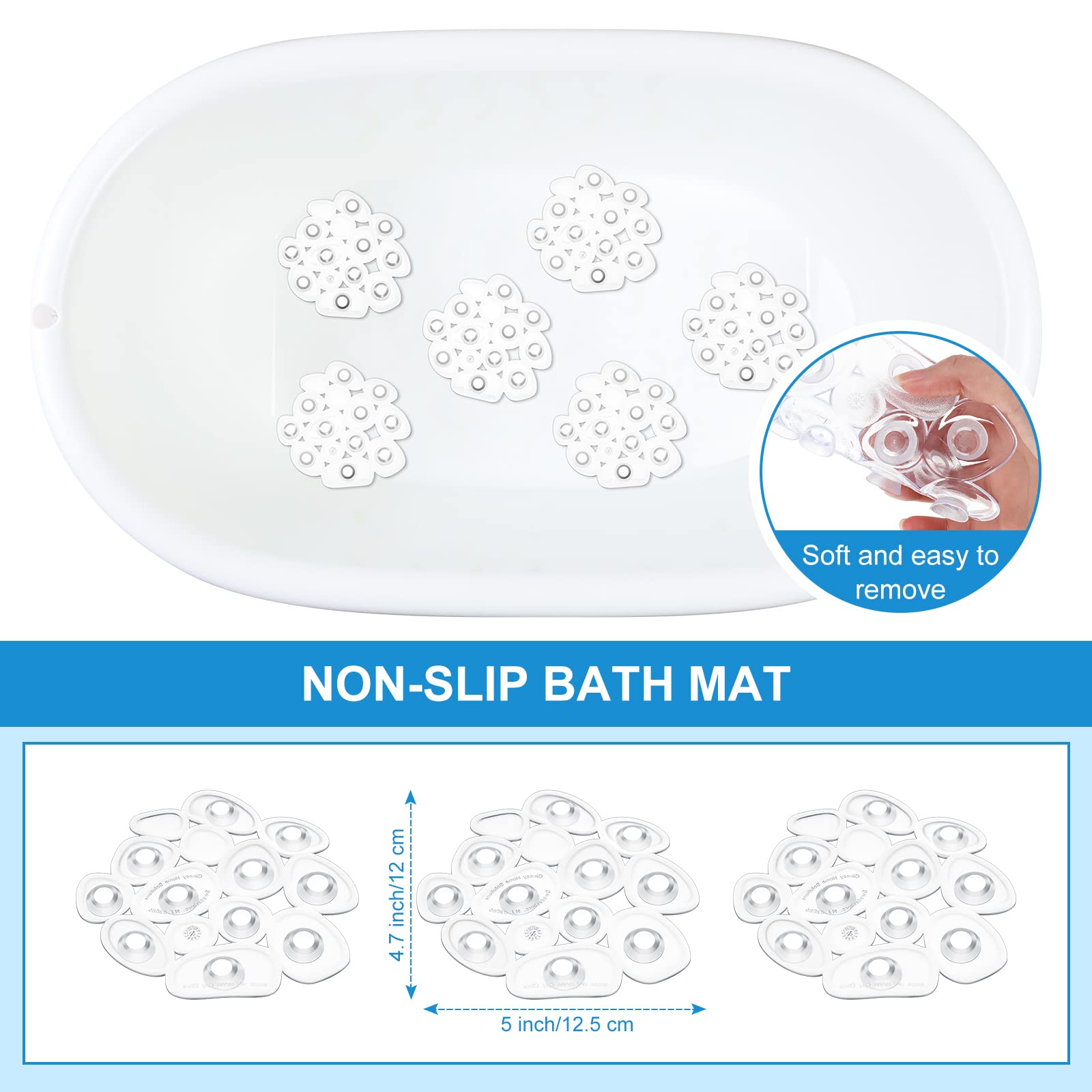 12 Counts Pebble Bath Treads Bathtub Non Slip Stickers Pebble Bath Mat Non Slip Bath Tub and Shower Mat with Suction Cups, Machine Washable (Transparent)