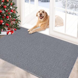 foneyi indoor door mat, front door rug 24"x36" non slip rubber backing door mats, low-profile absorbent resist dirt entrance mat inside floor mats for entryway, machine washable dog door mat, grey