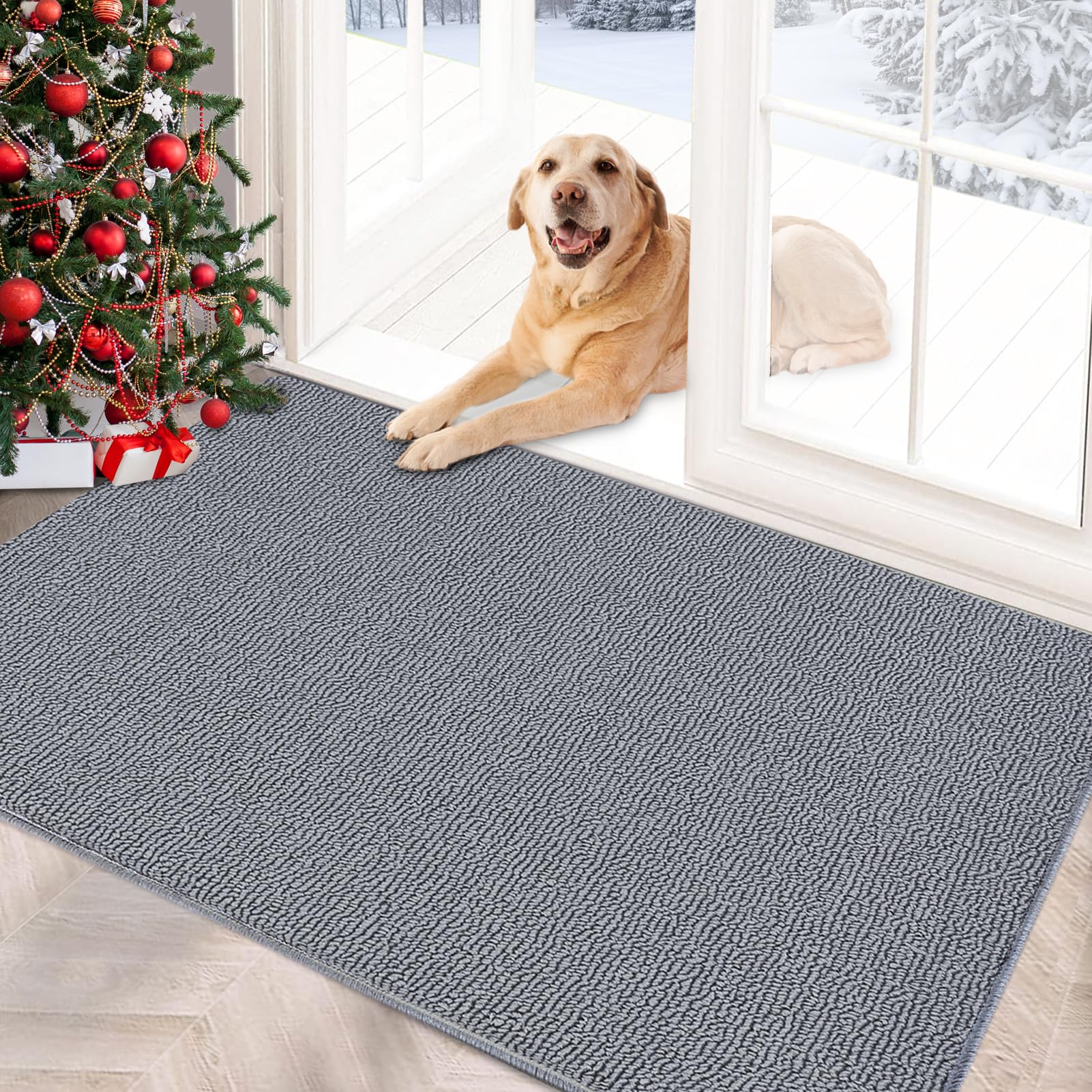 FONEYI Indoor Door Mat, Front Door Rug 24"x36" Non Slip Rubber Backing Door Mats, Low-Profile Absorbent Resist Dirt Entrance Mat Inside Floor Mats for Entryway, Machine Washable Dog door mat, Grey