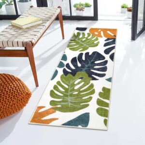 Lukinbox Leaf Bathroom Runner Rugs, 2x5 Cute Long Non-slip Washable Bath Mats for Bathroom, Blue Green Velvet Bathroom Mats Soft Plant Bath Rug for Hallway Kitchen Laundry Room Entryway Decor