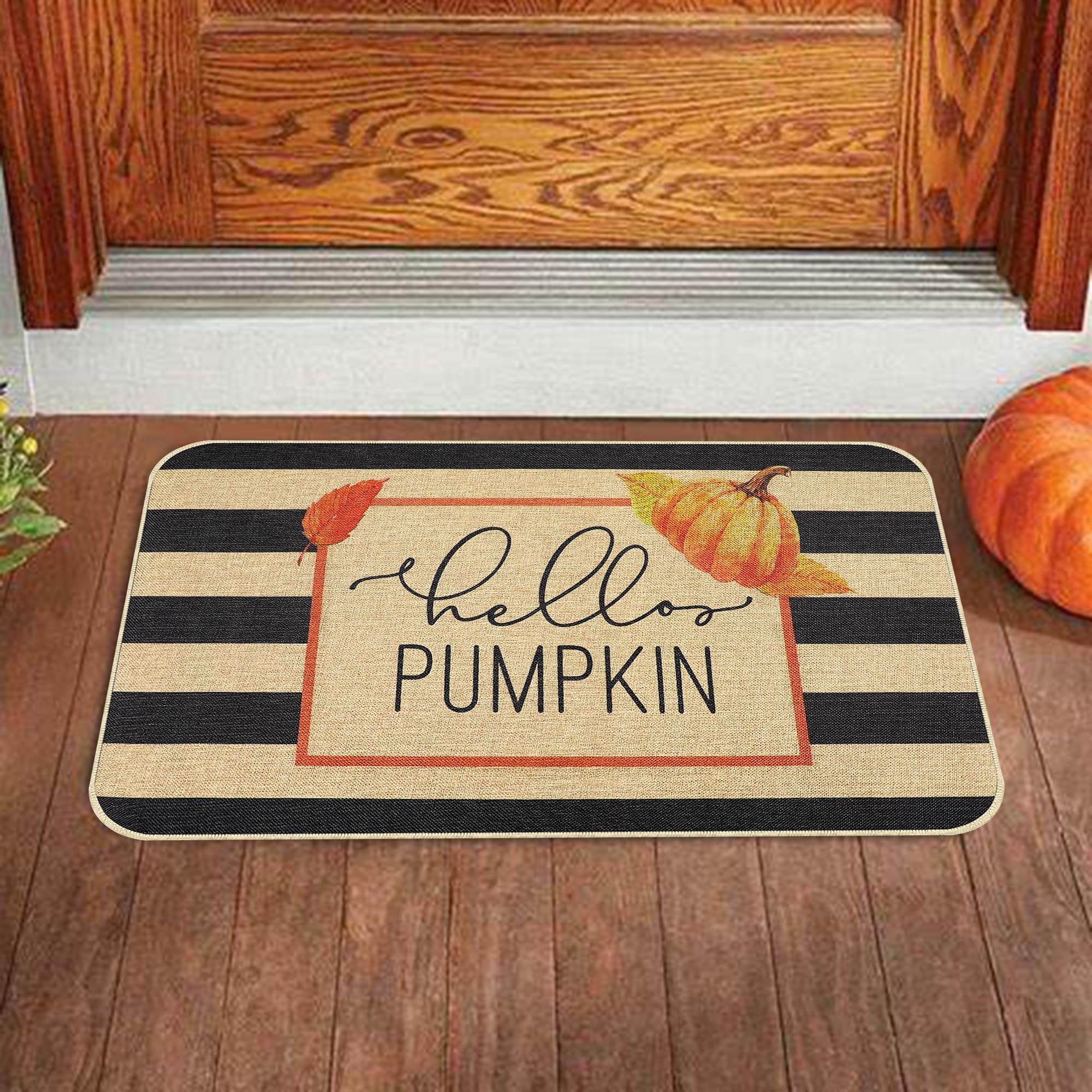 Erweicet Fall Hello Pumpkin Maple Mat Autumn Pumpkin Maple Doormat Thanksgiving Front Door Fall Blanket Fall Outdoor Non Slip Mat Autumn Harvest for Indoor Outdoor Mat