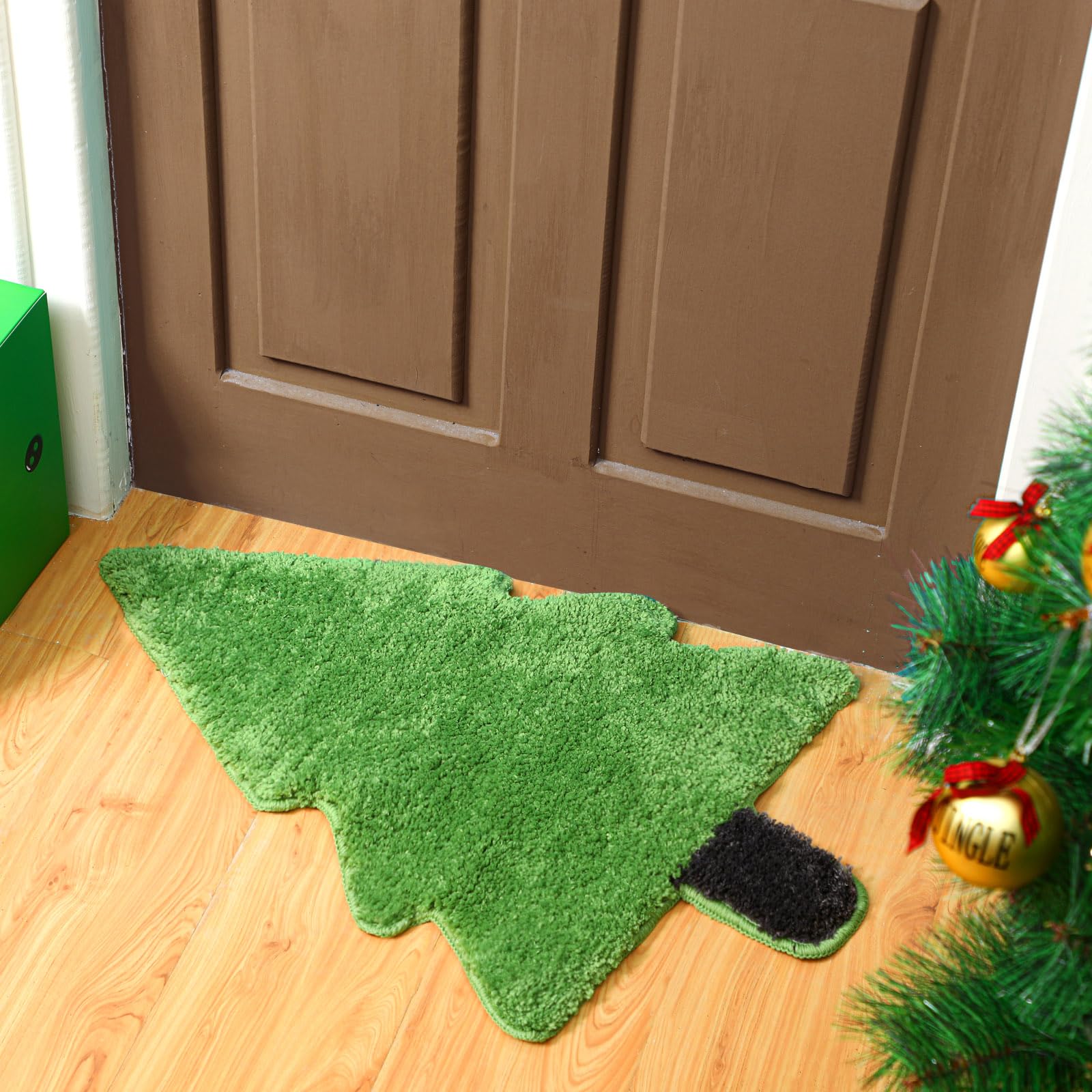 Tinideya Christmas Tree Bathroom Rugs Cute Bath Mat for Kids 28''x20'' Bath Mats for Tub Christmas Tree Green Bath Mat Christmas Bathroom Decoration Washable Christmas Decorative Non Slip Doormat