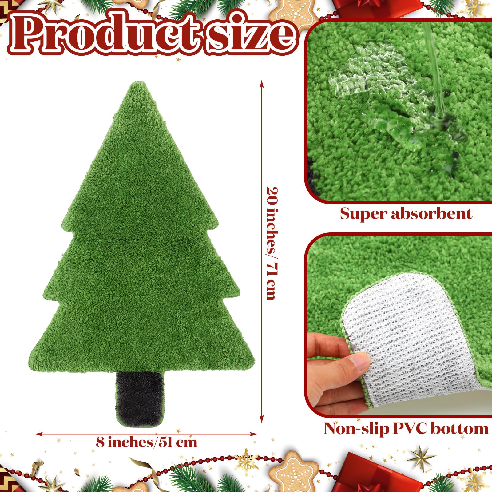 Tinideya Christmas Tree Bathroom Rugs Cute Bath Mat for Kids 28''x20'' Bath Mats for Tub Christmas Tree Green Bath Mat Christmas Bathroom Decoration Washable Christmas Decorative Non Slip Doormat