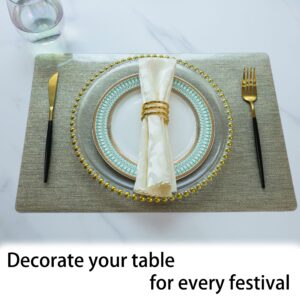 Snowkingdom Gold Placemats Set of 8, 17.7 x 11.8IN Metallic Pressed Vinyl Placemats, Non-Slip Heat-Resistant Washable PVC Solid Table Place Mats for Dinner Table Decoration(Brushed Gold Textured)