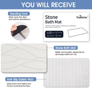 Veeloim Stone Bath Mat Diatomaceous Earth Shower Mat Non-Slip Super Absorbent Stone Bath Mats for Bathroom/Kitchen Counter Quick Drying Diatomite Bath Stone Mat Large Easy to Clean(23.6×15.4" White)