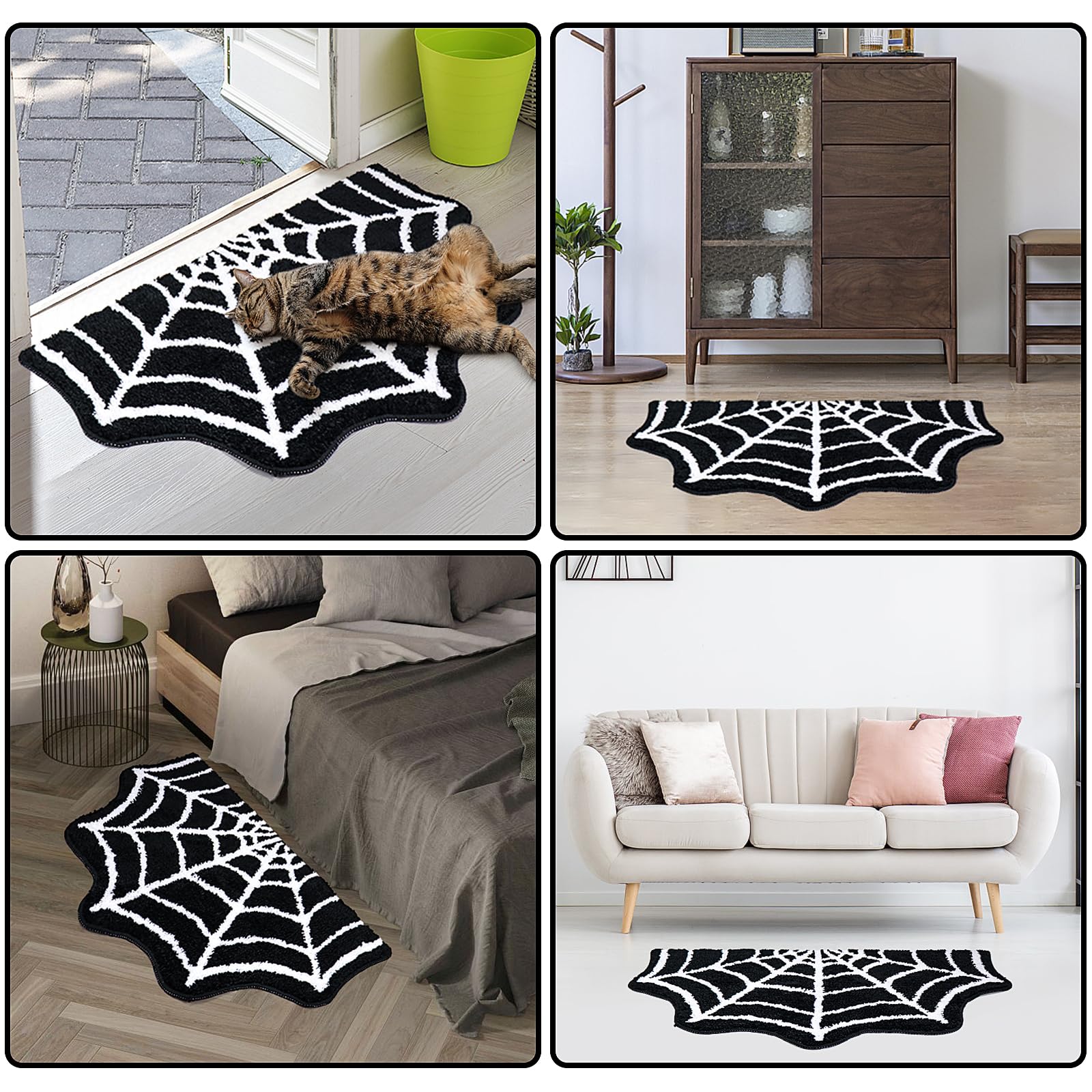 Spider Web Bath Mat, 31×20" Halloween Bath Mat Non-Slip Rugs Spiderweb Rug Machine Washable Goth Bath Mat Area Rugs Gothic Rug for Front Door, Bedroom, Living Home (black)