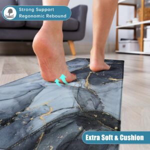 Sofort Anti Fatigue Kitchen Mats for Floor 2 Piece Set, Cushioned Memory Foam Kitchen Rug, Non Slip Waterproof Black and Gold Marble Kitchen Mat, Comfort Standing Mats for Kitchen, Laundry, Office