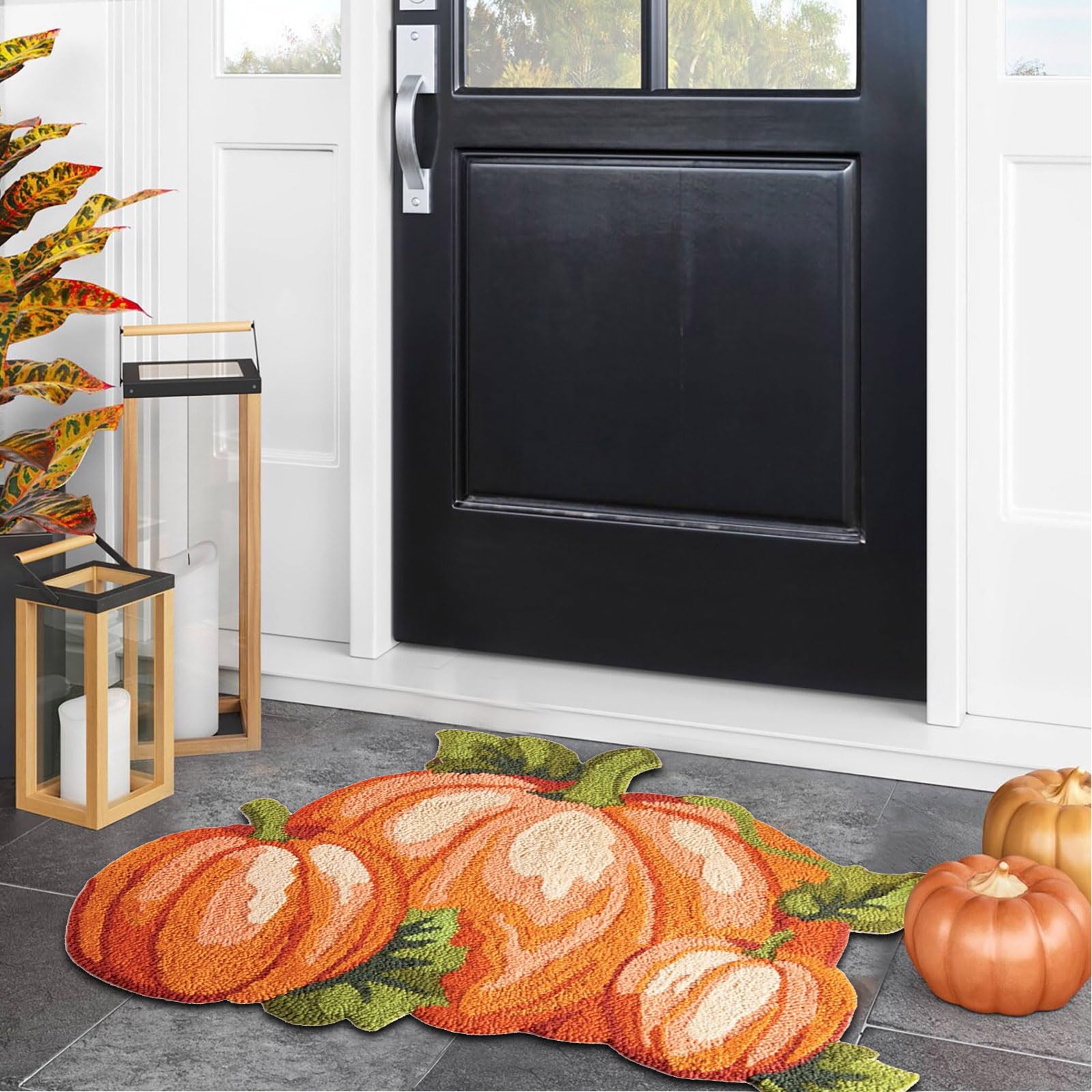 FRJINIE Thanksgiving Pumpkin Rug - 31"×22", Non Slip Washable Welcome Door Mat, Cute Fall Doormats for Indoor Outdoor Entrance Home Bathroom Living Room (D)