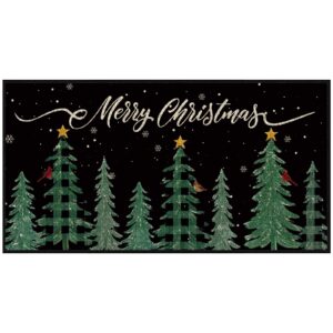 Dlzdn Merry Christmas Door Mat Christmas Tree Decorative Doormat Seasonal Winter Xmas Non-Slip Rubber Backed Entryway Rugs for Indoor Outdoor Entrance Floor 17 x 30 Inch