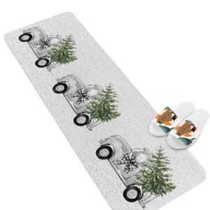 Shower Mat Non Slip Bathtub Mat Christmas Truck with Xmas Tree Grey Bath Mat Soft Loofah Shower Mats for Shower Tub Bathroom Quick Drying Foot Mat, 16x47 Inch