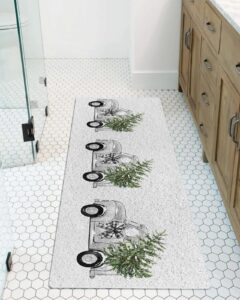 shower mat non slip bathtub mat christmas truck with xmas tree grey bath mat soft loofah shower mats for shower tub bathroom quick drying foot mat, 16x47 inch