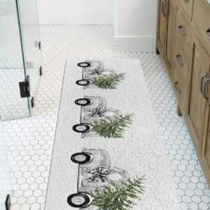 Shower Mat Non Slip Bathtub Mat Christmas Truck with Xmas Tree Grey Bath Mat Soft Loofah Shower Mats for Shower Tub Bathroom Quick Drying Foot Mat, 16x47 Inch