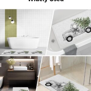 Shower Mat Non Slip Bathtub Mat Christmas Truck with Xmas Tree Grey Bath Mat Soft Loofah Shower Mats for Shower Tub Bathroom Quick Drying Foot Mat, 16x47 Inch