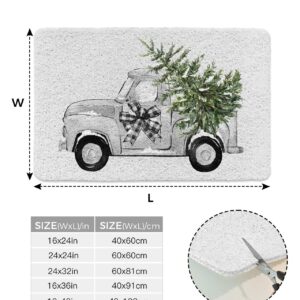 Shower Mat Non Slip Bathtub Mat Christmas Truck with Xmas Tree Grey Bath Mat Soft Loofah Shower Mats for Shower Tub Bathroom Quick Drying Foot Mat, 16x47 Inch